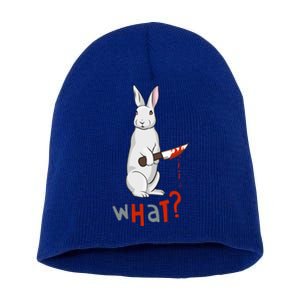 Funny Scary Eyed Killer Bunny Rabbit With Knife Adult Humor Great Gift Short Acrylic Beanie