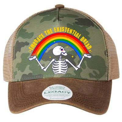 Funny Skeleton Embrace The Existential Dread Legacy Tie Dye Trucker Hat