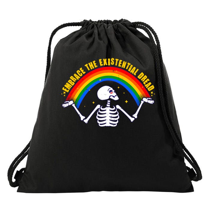 Funny Skeleton Embrace The Existential Dread Drawstring Bag