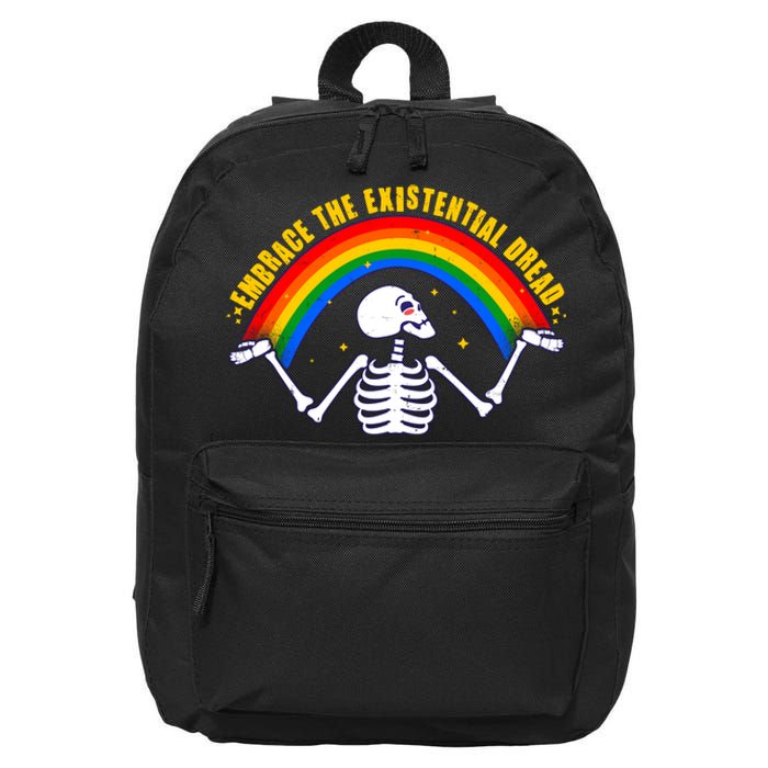 Funny Skeleton Embrace The Existential Dread 16 in Basic Backpack