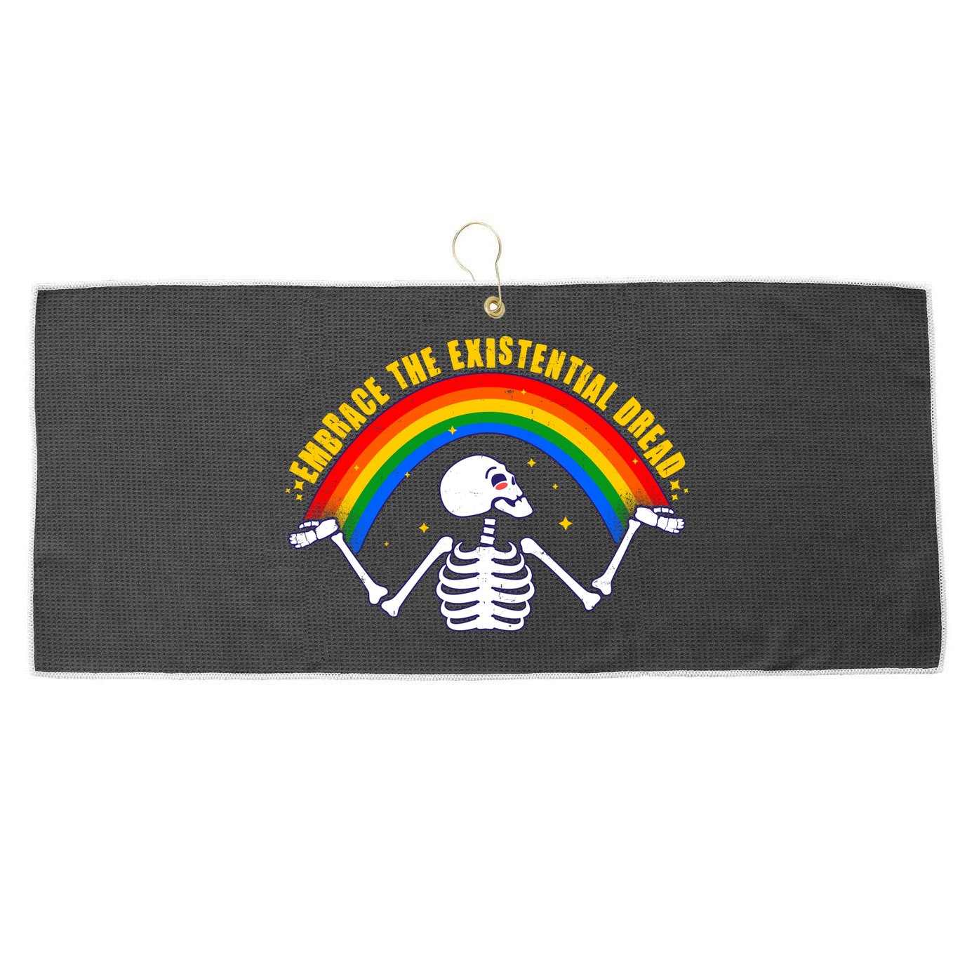 Funny Skeleton Embrace The Existential Dread Large Microfiber Waffle Golf Towel