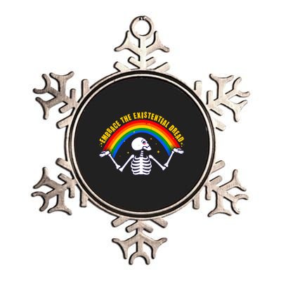 Funny Skeleton Embrace The Existential Dread Metallic Star Ornament