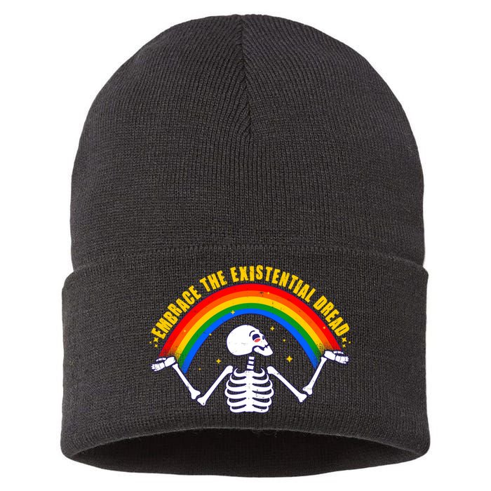 Funny Skeleton Embrace The Existential Dread Sustainable Knit Beanie