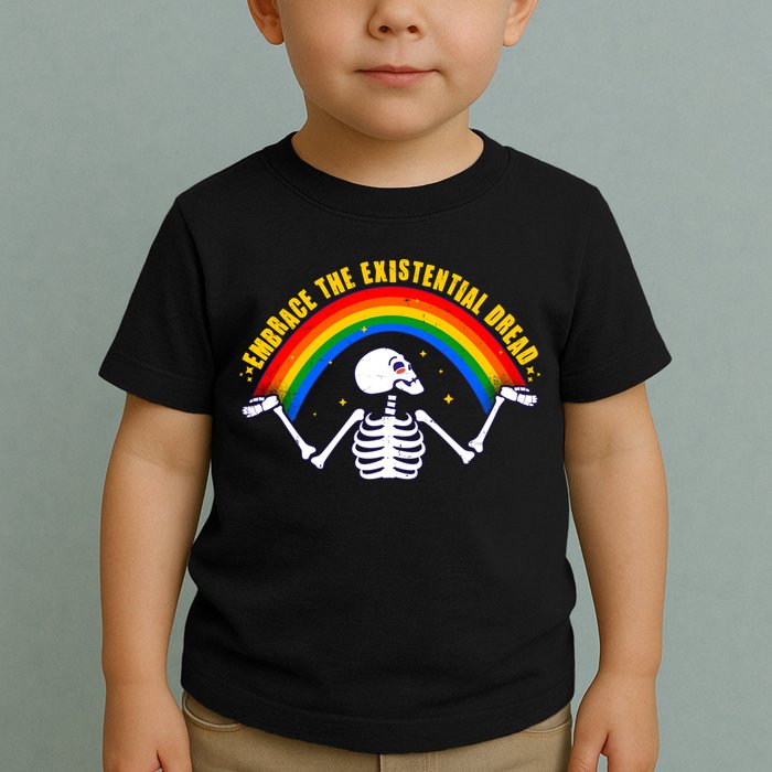 Funny Skeleton Embrace The Existential Dread Toddler T-Shirt