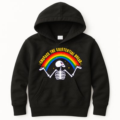 Funny Skeleton Embrace The Existential Dread Kids Hoodie