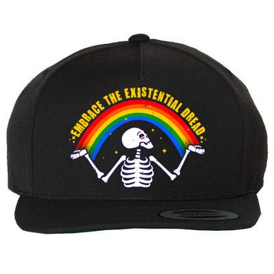 Funny Skeleton Embrace The Existential Dread Wool Snapback Cap
