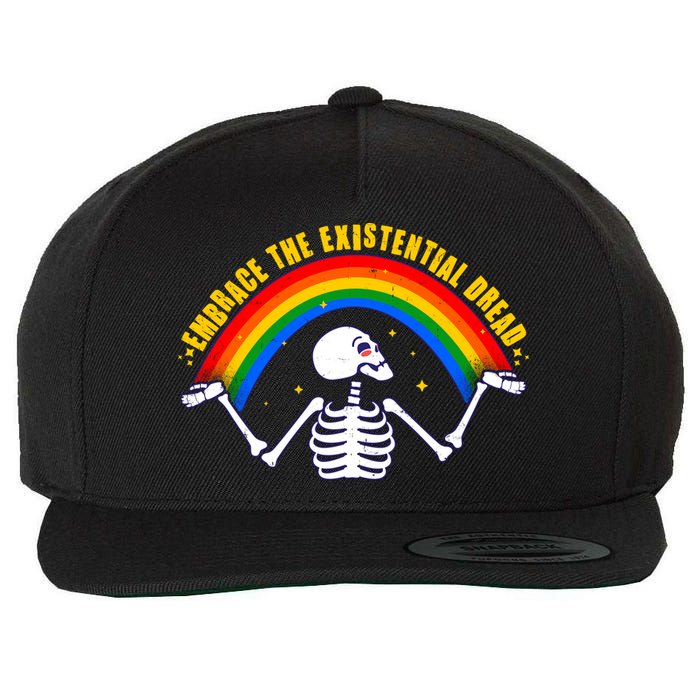 Funny Skeleton Embrace The Existential Dread Wool Snapback Cap