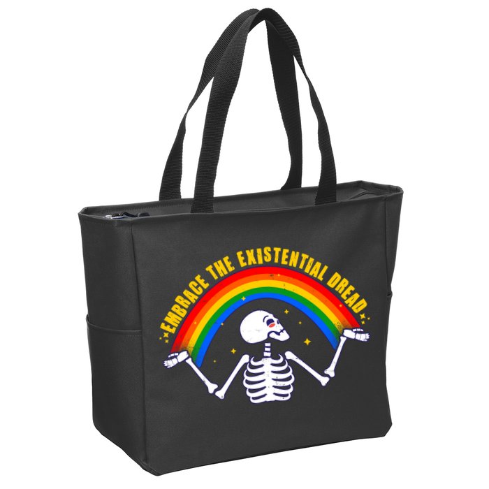 Funny Skeleton Embrace The Existential Dread Zip Tote Bag
