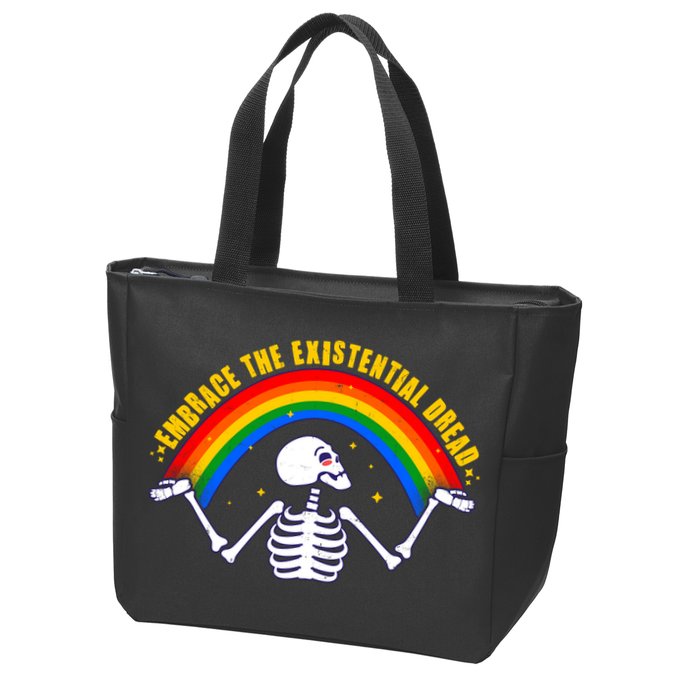 Funny Skeleton Embrace The Existential Dread Zip Tote Bag