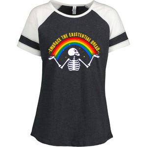 Funny Skeleton Embrace The Existential Dread Enza Ladies Jersey Colorblock Tee