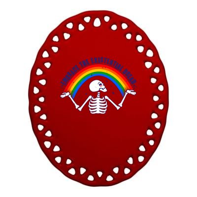 Funny Skeleton Embrace The Existential Dread Ceramic Oval Ornament