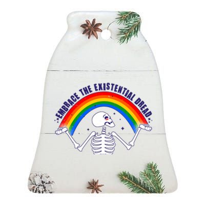 Funny Skeleton Embrace The Existential Dread Ceramic Bell Ornament