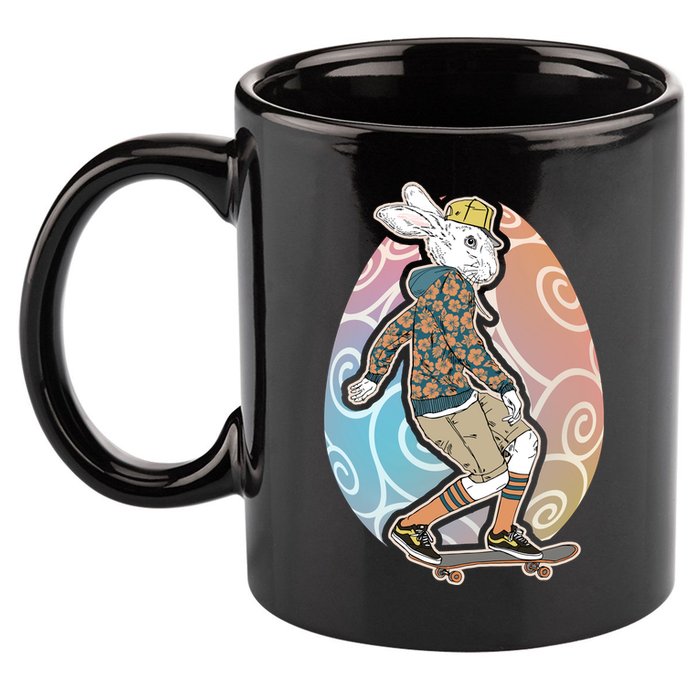 Funny Skateboarding Easter Bunny Rabbit 11oz C Handle Ceramic Mug