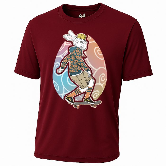 Funny Skateboarding Easter Bunny Rabbit Cooling Performance Crew T-Shirt