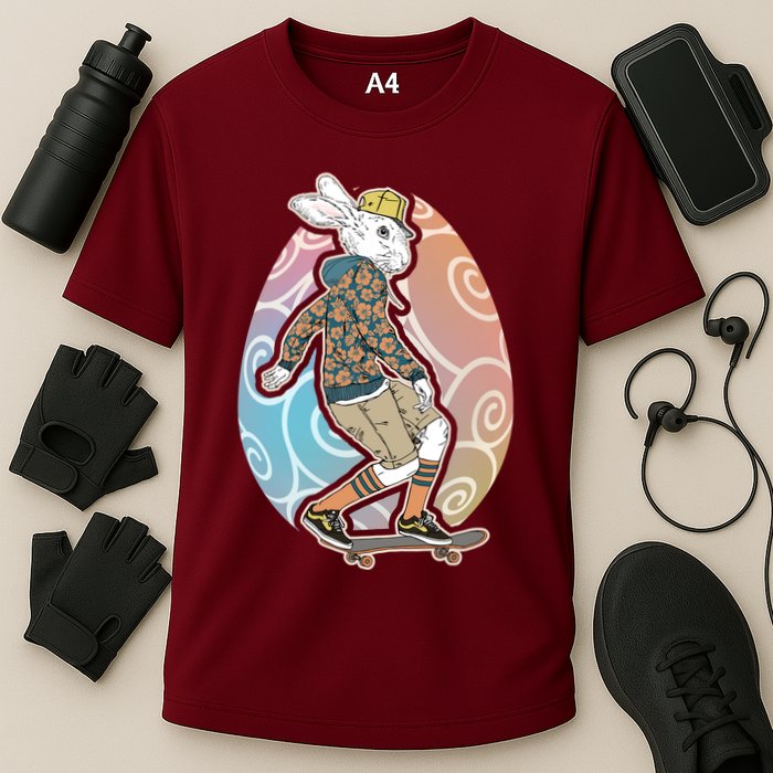 Funny Skateboarding Easter Bunny Rabbit Cooling Performance Crew T-Shirt