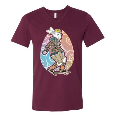 Funny Skateboarding Easter Bunny Rabbit V-Neck T-Shirt