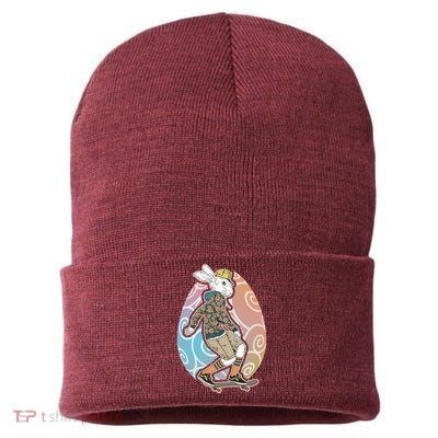 Funny Skateboarding Easter Bunny Rabbit Sustainable Knit Beanie