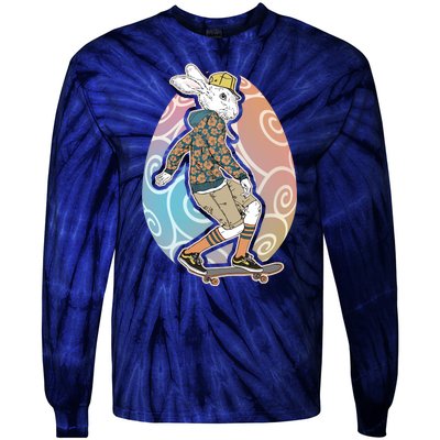 Funny Skateboarding Easter Bunny Rabbit Tie-Dye Long Sleeve Shirt