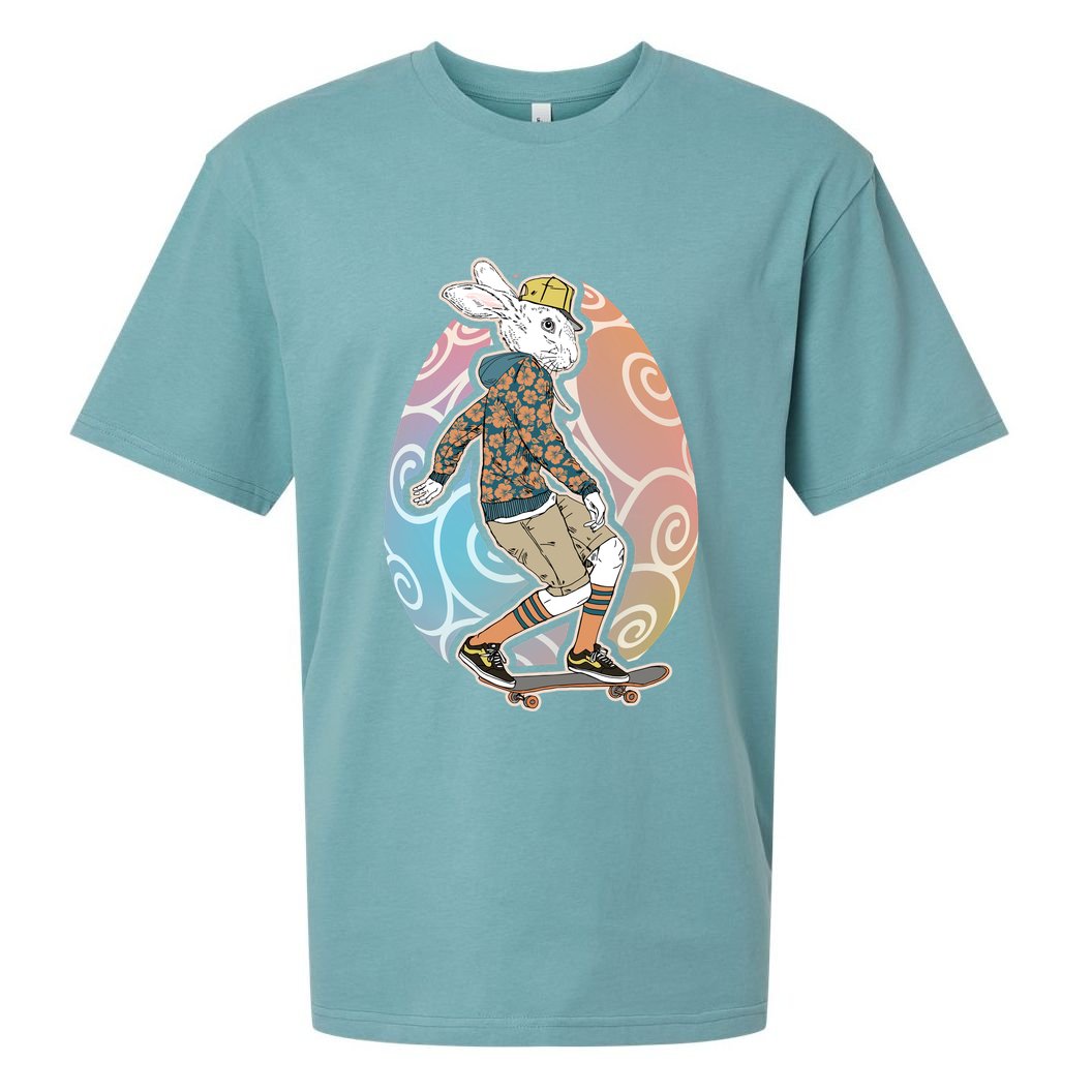 Funny Skateboarding Easter Bunny Rabbit Sueded Cloud Jersey T-Shirt