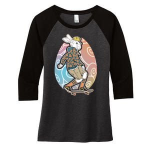 Funny Skateboarding Easter Bunny Rabbit Women's Tri-Blend 3/4-Sleeve Raglan Shirt