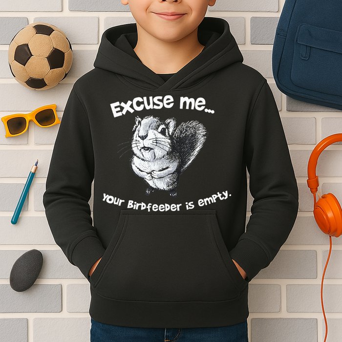 Funny Squirrel Excuse Me Your Birdfeeder Is Empty Kids Hoodie
