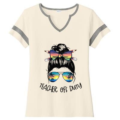 Funny Summer End Of School Year Teacher Off Duty Ladies Halftime Notch Neck Tee