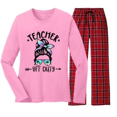 Funny Summer End Of School Year Teacher Off Duty Women's Long Sleeve Flannel Pajama Set 