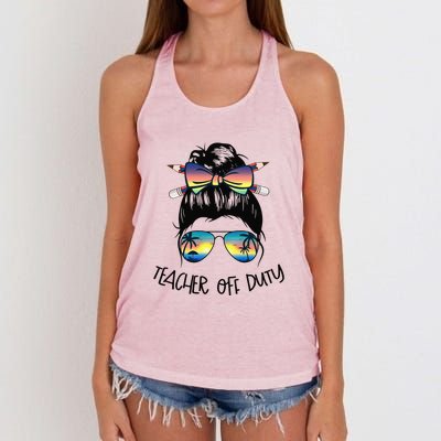 Funny Summer End Of School Year Teacher Off Duty Women's Knotted Racerback Tank