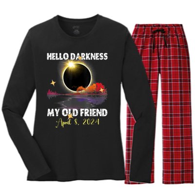 Funny Solare Eclipse April 08 2024 Women's Long Sleeve Flannel Pajama Set 