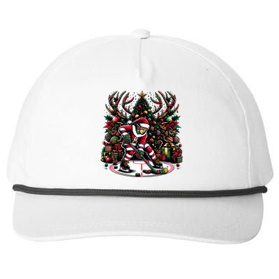 Funny Santa Elf Playing Hockey Christmas Funny Gift Snapback Five-Panel Rope Hat