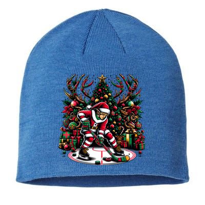 Funny Santa Elf Playing Hockey Christmas Funny Gift Sustainable Beanie