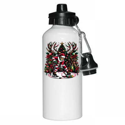 Funny Santa Elf Playing Hockey Christmas Funny Gift Aluminum Water Bottle