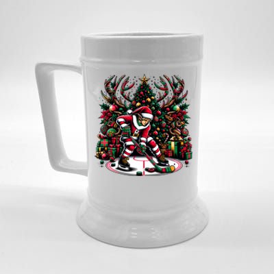 Funny Santa Elf Playing Hockey Christmas Funny Gift Beer Stein