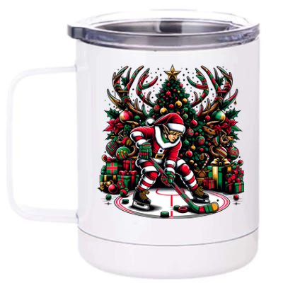 Funny Santa Elf Playing Hockey Christmas Funny Gift 12 oz Stainless Steel Tumbler Cup