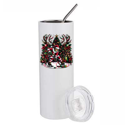 Funny Santa Elf Playing Hockey Christmas Funny Gift Stainless Steel Tumbler