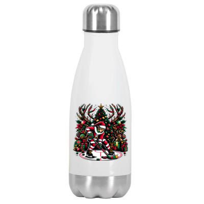 Funny Santa Elf Playing Hockey Christmas Funny Gift Stainless Steel Insulated Water Bottle