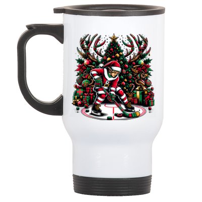 Funny Santa Elf Playing Hockey Christmas Funny Gift Stainless Steel Travel Mug