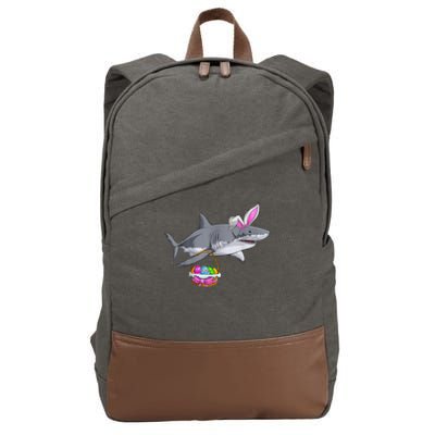 Funny Shark Egg Hunt Happy Easter Day Basket Cute Bunny Ears Cotton Canvas Backpack