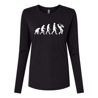 Funny Saxophonist Evolution Saxophone Player Gift Womens Cotton Relaxed Long Sleeve T-Shirt