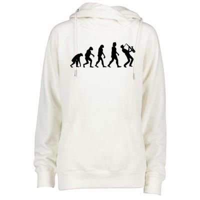 Funny Saxophonist Evolution Saxophone Player Gift Womens Funnel Neck Pullover Hood