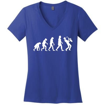 Funny Saxophonist Evolution Saxophone Player Gift Women's V-Neck T-Shirt