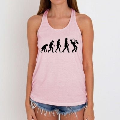 Funny Saxophonist Evolution Saxophone Player Gift Women's Knotted Racerback Tank