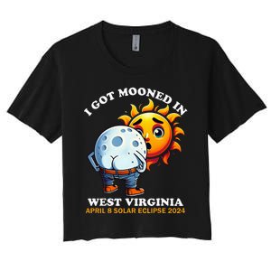 Funny Solar Eclipse West Virginia 2024 Mooned Humor Women's Crop Top Tee