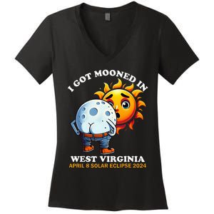 Funny Solar Eclipse West Virginia 2024 Mooned Humor Women's V-Neck T-Shirt