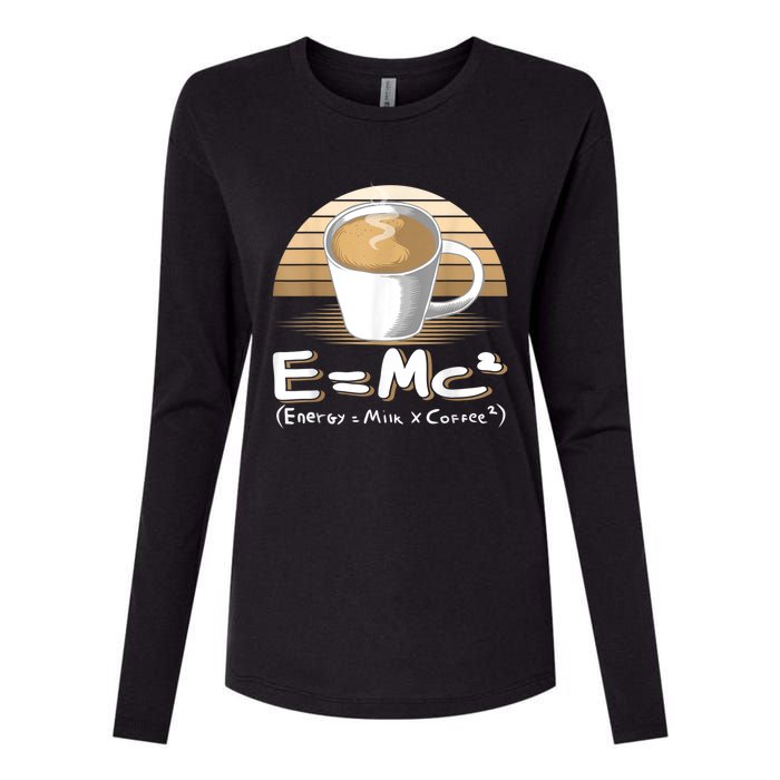 Funny Science, E=MC2 Coffee Energy Milk Coffee Formula Womens Cotton Relaxed Long Sleeve T-Shirt