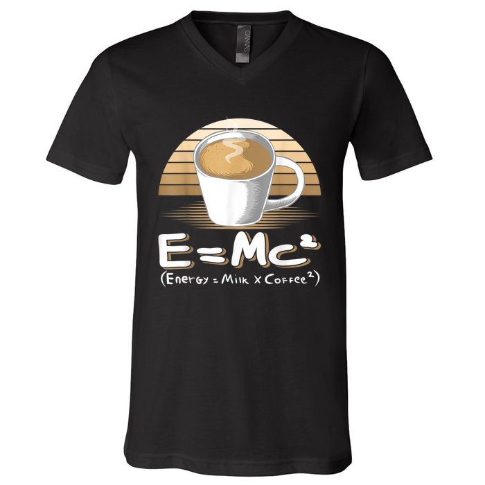 Funny Science, E=MC2 Coffee Energy Milk Coffee Formula V-Neck T-Shirt