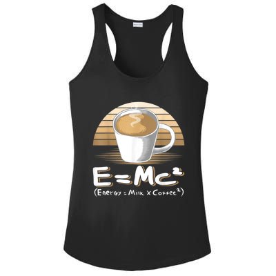 Funny Science, E=MC2 Coffee Energy Milk Coffee Formula Ladies PosiCharge Competitor Racerback Tank