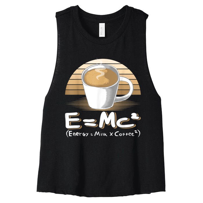 Funny Science, E=MC2 Coffee Energy Milk Coffee Formula Women's Racerback Cropped Tank