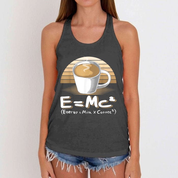 Funny Science, E=MC2 Coffee Energy Milk Coffee Formula Women's Knotted Racerback Tank