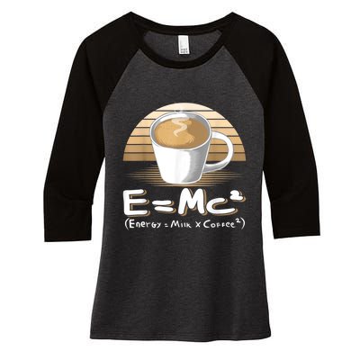 Funny Science, E=MC2 Coffee Energy Milk Coffee Formula Women's Tri-Blend 3/4-Sleeve Raglan Shirt